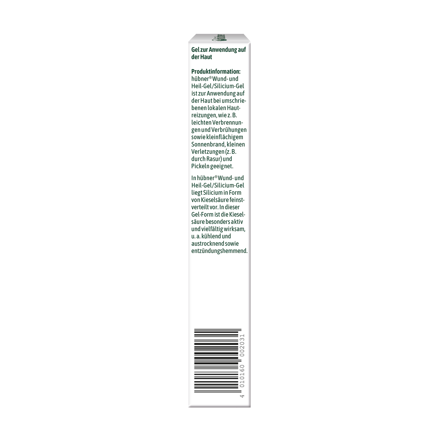 Hohe weiße Produktverpackung mit deutschem Text zur Gebrauchsanweisung und einem Barcode auf der Unterseite.