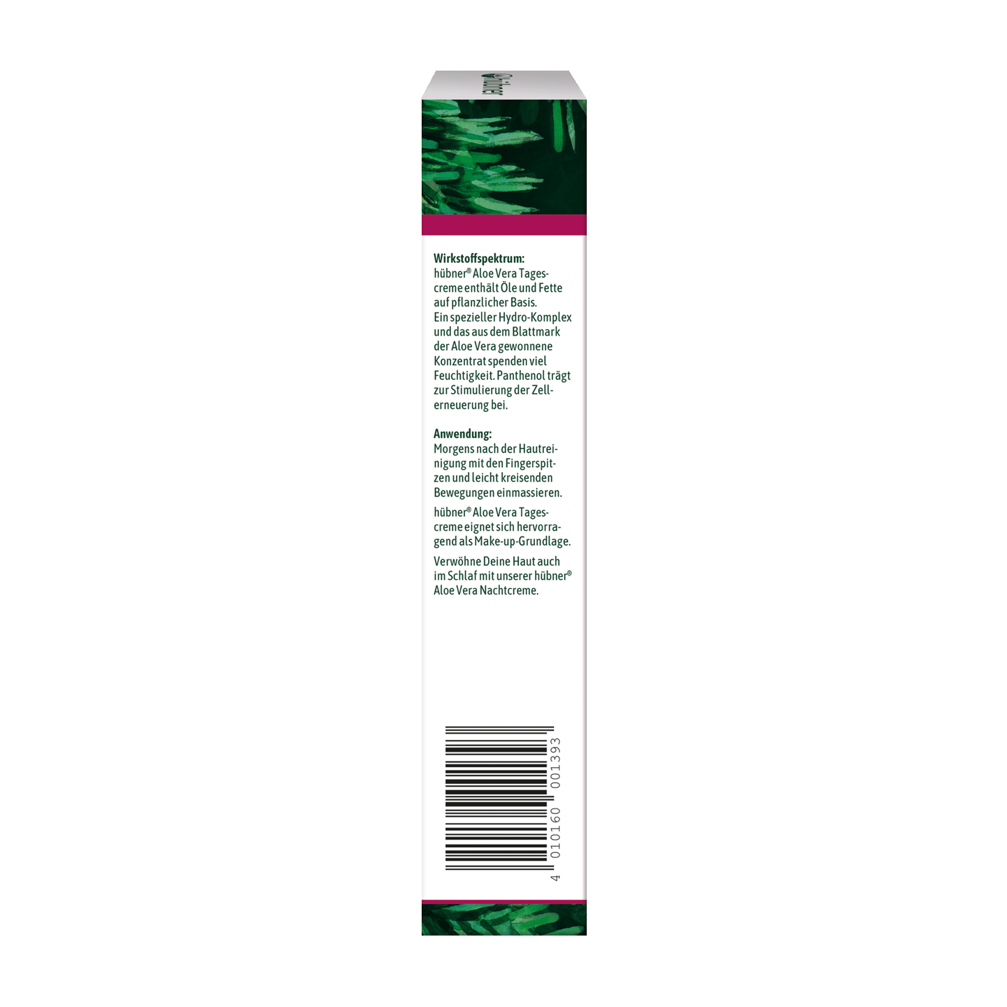 Eine weiß-grüne Produktbox mit einem deutschen Text über das Wirkstoffspektrum und die Anwendung des Produkts sowie einem Barcode auf einer Seite.